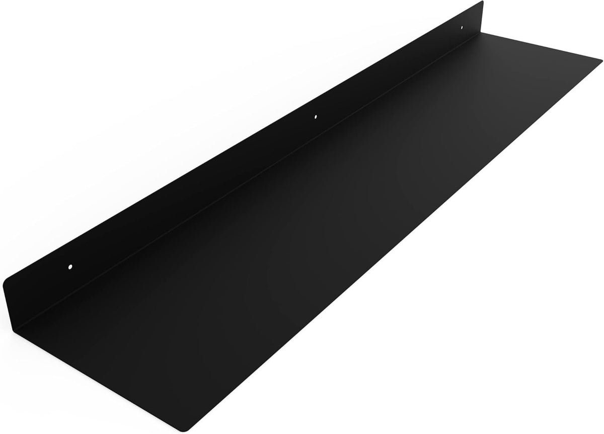 DIY CARTEL Linear Floating Shelf - Forged Raw Blackened Steel - Industrial Heavy Duty Metal Wall Mounted Modern Rustic Shelf - Made in The USA (36-inch x 8-inch Black)
