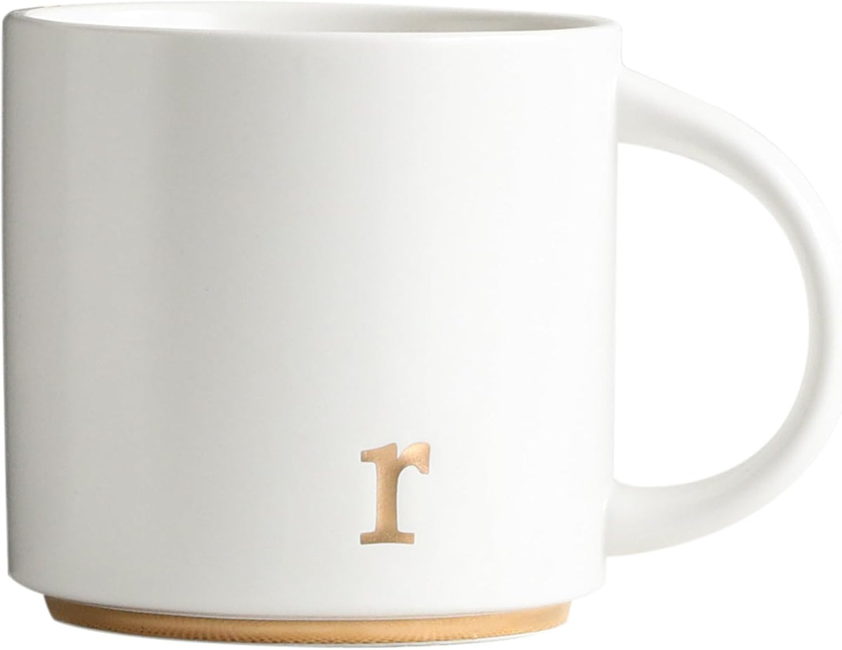 COLLECTIVE HOME - Monogram Ceramic Mugs, 15 oz Golden Initial Coffee Cups, Elegant Alphabet Tea Mugs, Elegant Personalized Mug with Gift Box, Luxurious Cups for Office and Home (r)