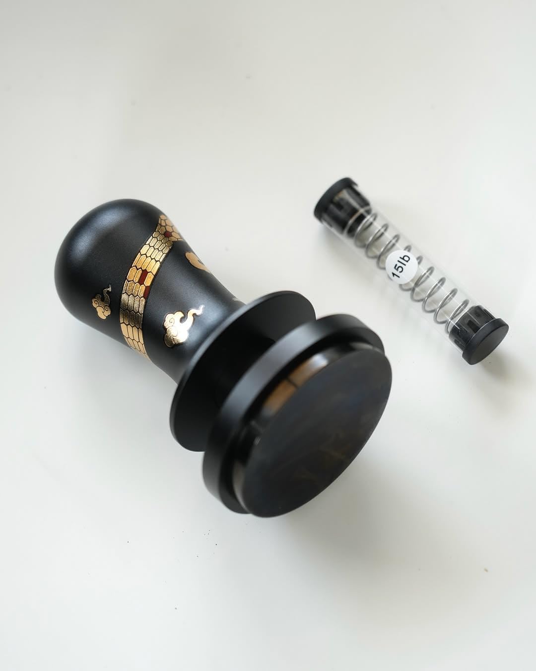 MHW-3BOMBER 58.35mm Espresso Tamper New Year Edition Snake Pattern - 3 Spring Loaded Coffee Tamper with Sound Feedback - Barista Tamper Tool with Ergonomic Handle Flat Base T6069FS-OS