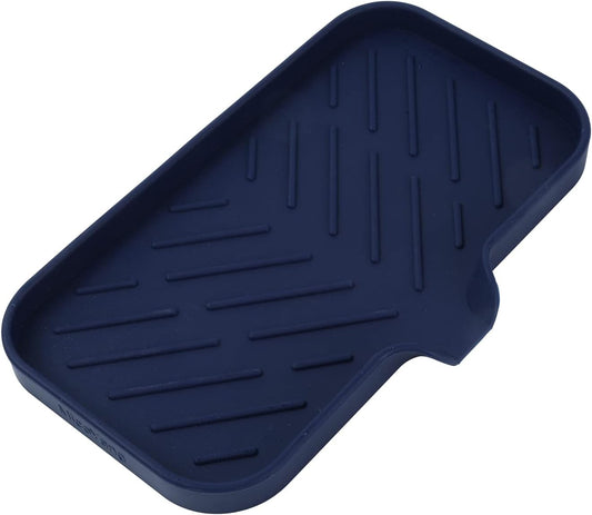 Silicone Bathroom Soap Dishes with Drain Spout-Kitchen Sink Organizer,Sponge Holder,Dish Soap Tray,Perfect for Dispenser,Scrubber,Bottle,Cup on Sink or Counter-Navy Blue 9.6"×5.3"