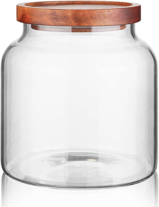Labina Glass Storage Container Airtight Food Jars Kitchen Canister with Wood Lids, 54 Oz (1600ml) Wide Mouth Pantry Organization Glass Jar for Flour, Sugar, Cookie, Spagetti, Nuts and Candy