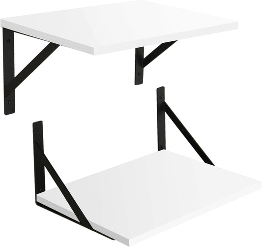 DINZI LVJ Deep Floating Shelves, 16 W x 12" D Wall Shelves Set of 2, Wide Display Shelf Wall Mounted with Brackets, Easy-to-Install Floating Bookshelf for Living Room, Bathroom, Bedroom, White
