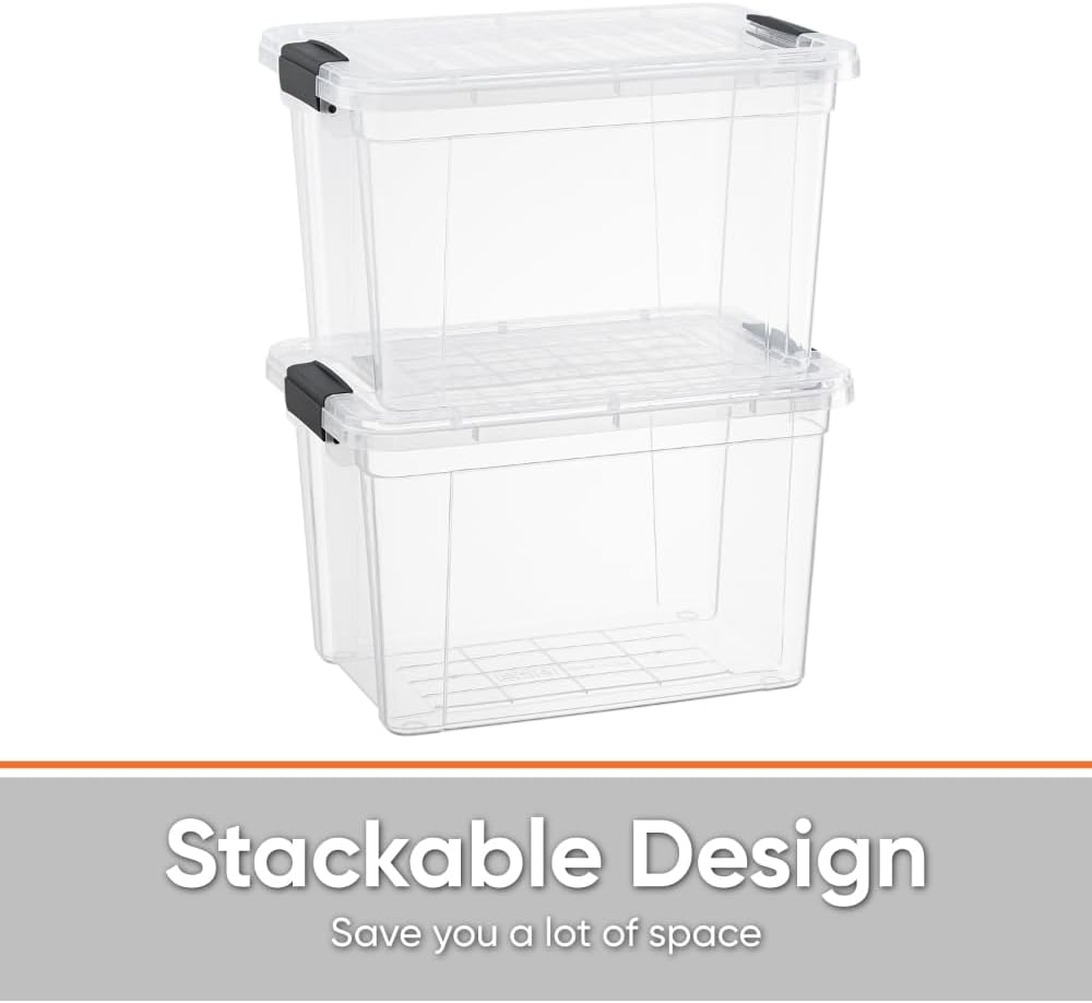 Superio Clear Storage Bins with Lids, Stackable Deep Storage Boxes with Latches and Handles, Extra Small, 4 Pack, Deep Containers for Home, Garage, and Kitchen