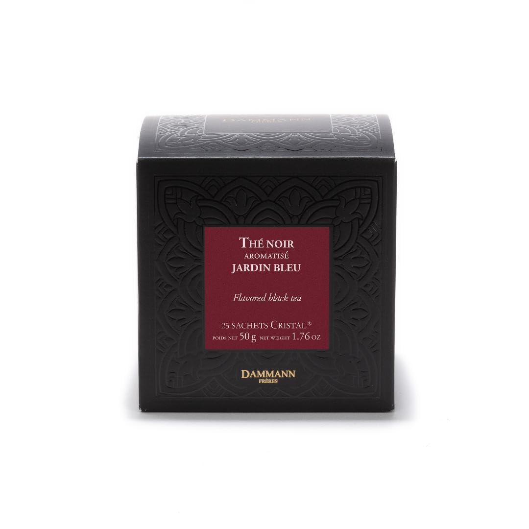 Dammann Freres Sachets, Jardin Bleu Tea Bags, Premium Gourmet French Black Tea, Blend Strawberry, Rhubarb Flavors, 25 Count (Single Pack)