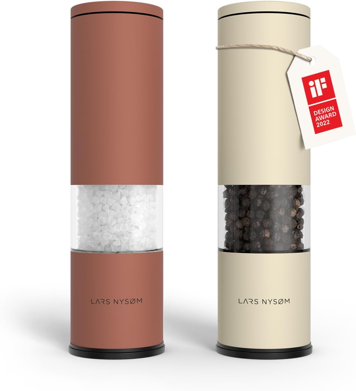 LARS NYSØM Salt and Pepper Grinder Set Manual, Stainless Steel Salt and Pepper Mills with Adjustable Ceramic Grinder I Design Spice Shakers (Red/Beige)