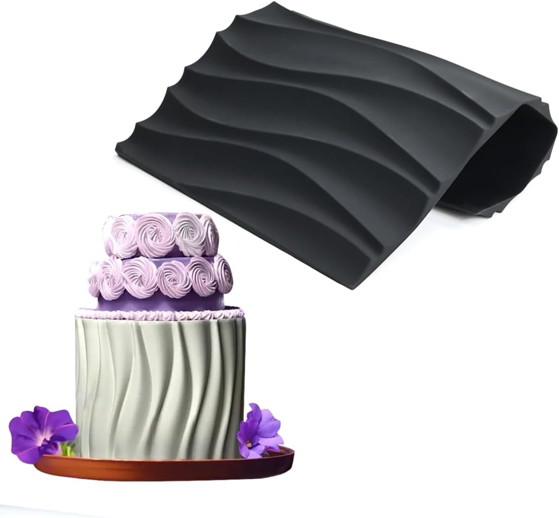 mostsom Silicone Lace Mold for Fondant, Wave Pattern Embossing Mat, and Decorating – Flexible Food-Grade Mold for Cake, Chocolate, Resin, Soap, Clay Crafts (D_Wave)