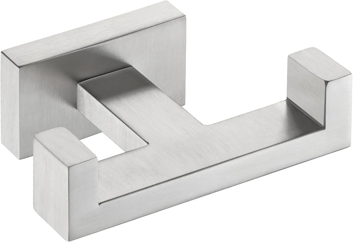 Angle Simple Towel Hook for Bathroom, SUS 304 Stainless Steel Double Robe Coat Hook, Hand Towel Hanger Wall Mount, Brushed Nickel