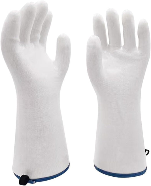 Silicone BBQ Gloves, Oven Gloves with Fingers 932°F Heat Resistant, Kitchen Waterproof Hot Proof Glove for Fryer, Smoker, Baking, Cooking (White, XL)
