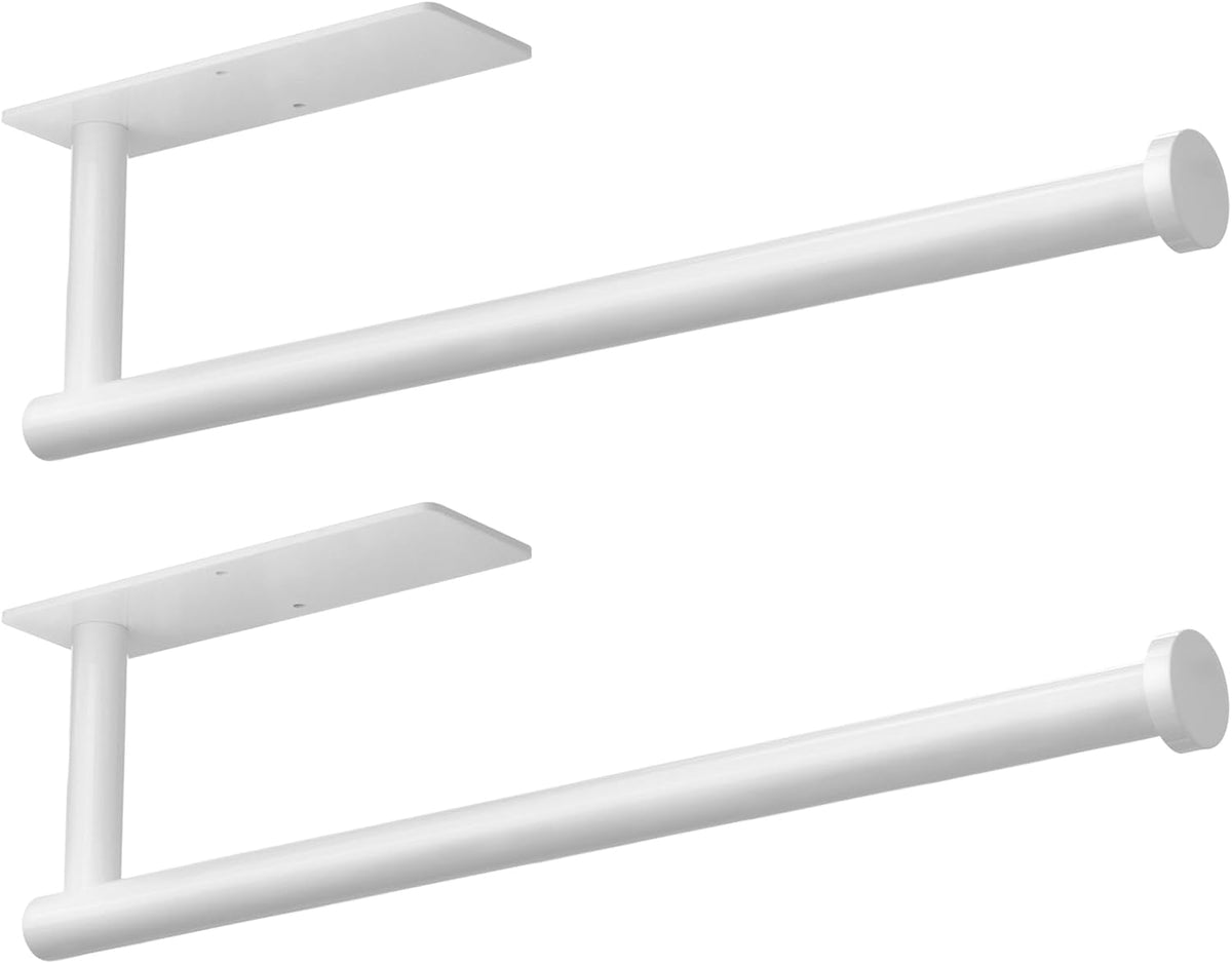 Paper Towel Holder - Self-Adhesive or Drilling, White Wall Mounted Rack - SUS304 Stainless Steel Kitchen Roll Holder Under Cabinet (2 Pack)