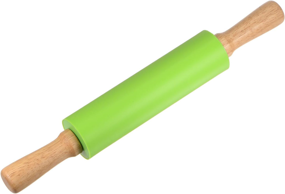 HARFINGTON Silicone Rolling Pins for Baking 15 Inch Wooden Handle Non Stick Rolling Pin Small Roller Playdough Rolling Pins for Dough Pizza Pastry Fondant Kitchen, Green