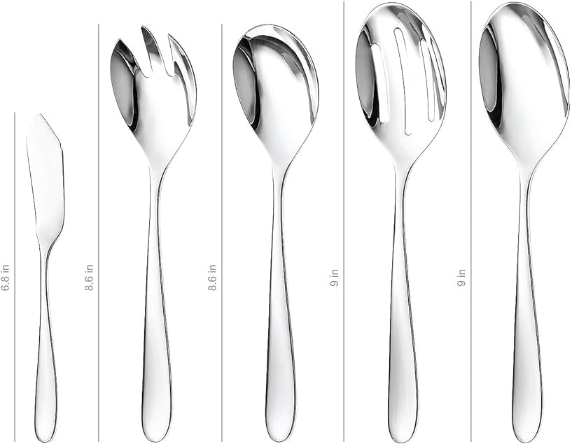 Serving Utensil Set – 18/10 Stainless Steel Serving Spoons, Salad Servers, Butter Knives, Mirror Finish, Dishwasher Safe, Elegant and Durable (10-Piece Serving Set, Fidenza)