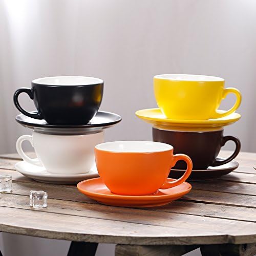 Americano Cup and Saucer Latte Art & Cappuccino for Barista (Matte Orange, 8.5 oz)