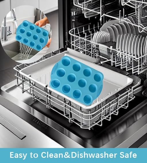 2 Pack Silicone Muffin Pan - 12 Regular Size Cups Muffin Pan, Non-Stick Cupcake Pan Great for Homemade Muffins,Cupcakes, Muffin Cakes, Oven and Dishwasher Safe BPA Free（Blue）