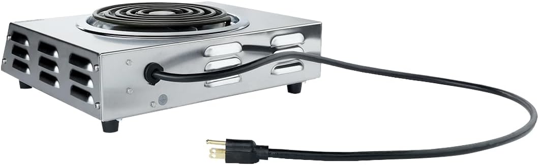 Cadco CSR-3T 14" Electric Portable Countertop Hi-Power Hot Plate w/One Tubular Burner for Restaurant Hotel Food Truck Concession Kiosk, Stainless Steel, 120v