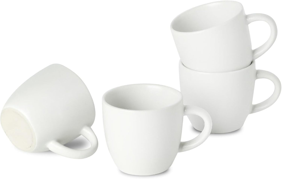 Hasense Ceramic 3 OZ Espresso Cups, Porcelain Espresso Demitasse Cups Set of 4 for Double shot, Lungo and Ristretto, Tiny Italian Expresso Shot Coffee Mugs for Home and Office, White
