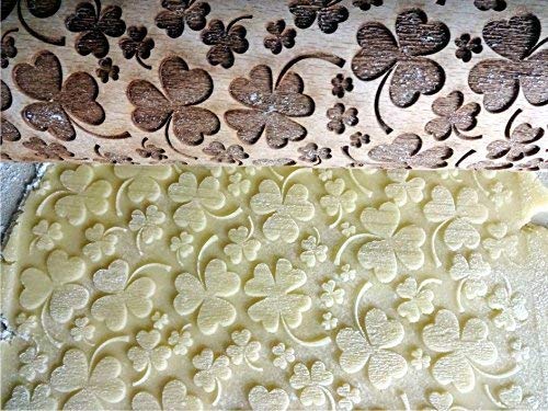 LUCKY CLOVER EMBOSSING ROLLING PIN for SAINT PATRIK'S DAY COOKIES CLOVER LEAF SHAMROCK Lá Fhéile Pádraig