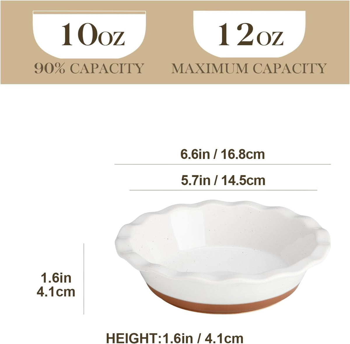 MALACASA Ceramic Mini Pie Pans Set of 6, 6 Inch Pie Plates for Baking with Ruffled Edge, Small Quiche Baking Dish Pans Tart Pans, Individual Pot Pie Plates, Microwave & Oven Safe, Khaki White