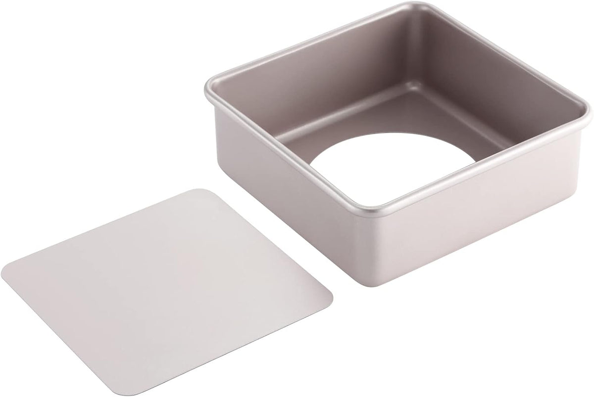 CHEFMADE Square Cake Pan, 8-Inch Deep Dish with Removable Loose Bottom Non-Stick Square Bakeware for Oven Baking (Champagne Gold)