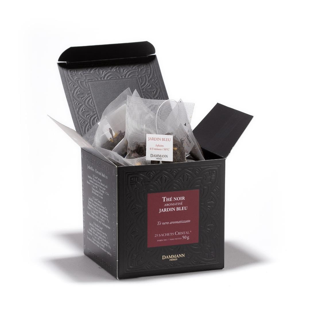 Dammann Freres Sachets, Jardin Bleu Tea Bags, Premium Gourmet French Black Tea, Blend Strawberry, Rhubarb Flavors, 25 Count (Single Pack)