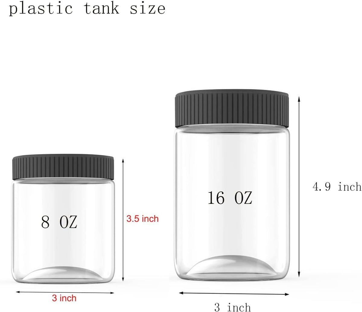 XINGLIAN 16 Oz Clear Plastic Jars with Black Lids Refillable Kitchen Storage Containers for Dry Food, Coffee, Nuts and More, 6 Pack