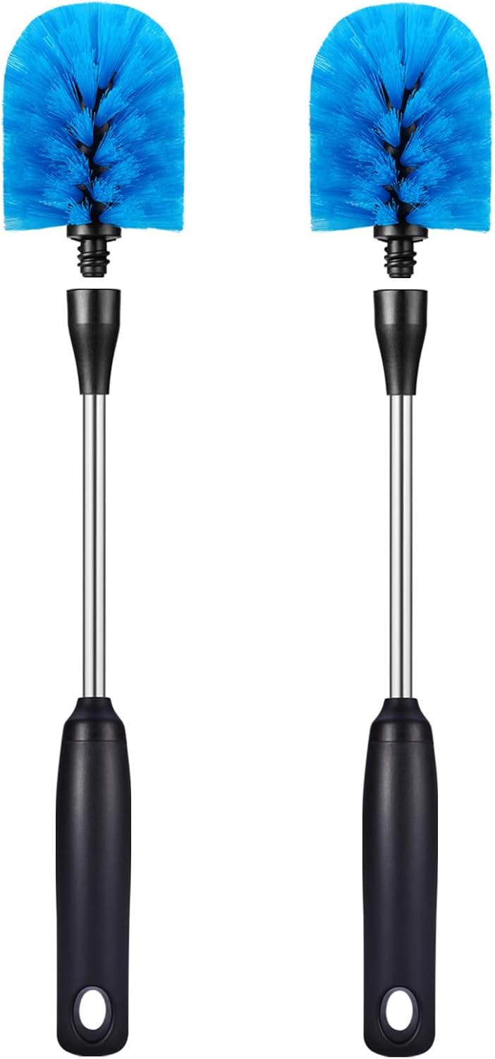Stainless Steel Bottle Brush with Replaceable Head, Long Handle Scrub Brush for Water Bottles, Glasswares, Mugs, Flasks, Tumblers, Vases, and Kitchen Sink, 2 Pack, 13 in