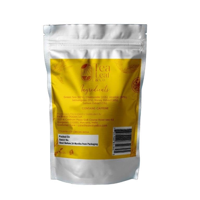 Tealeaf & Co. Honey Lemon Green Tea with Lemon & Honey Extract, Lemongrass, Licorice & Chamomile - Organic Green Tea Bags with Fresh Herbs and Spices - 100 Teabags (7.055oz/200gm)