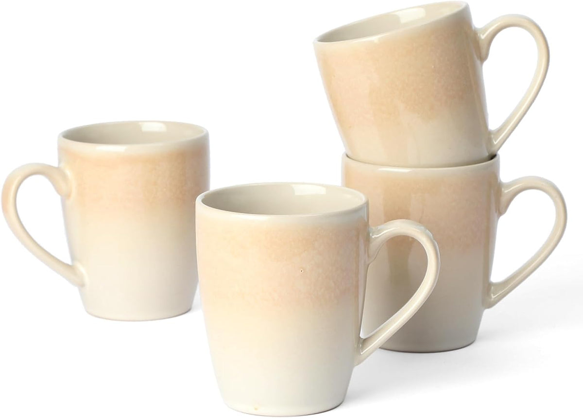 famiware Coffee Mugs Set,13 oz Mug Set of 4, Stoneware Cups for Latte, Hot Tea, Mocha, Cocoa, Cappuccino, Microwave and Dishwasher Safe, Glacier Series, Honey Beige