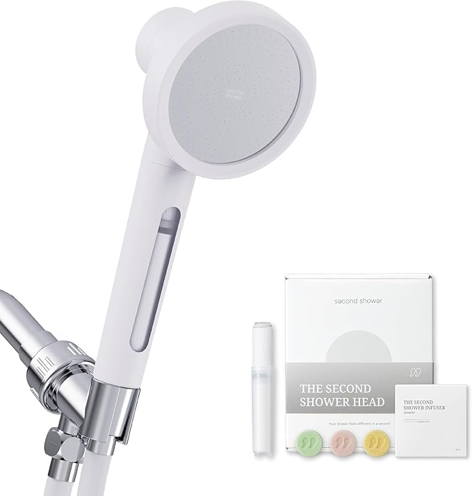 SecondShower Hand Clinically Proven Filtered Shower Head for Skin Health, High Pressure Handheld with NSF Certified Filtration for Hard Water, Natural Vitamin C Shower Filter (Pure Silver)
