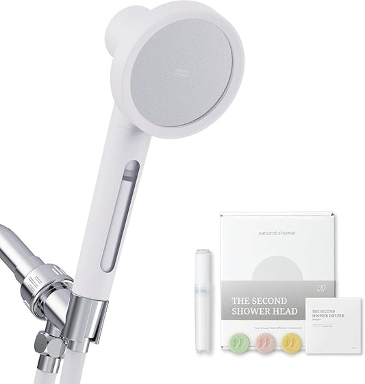 SecondShower Hand Clinically Proven Filtered Shower Head for Skin Health, High Pressure Handheld with NSF Certified Filtration for Hard Water, Natural Vitamin C Shower Filter (Pure Silver)