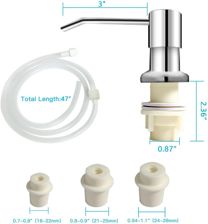 Dish Soap Dispenser for Kitchen Sink, Countertop Sink Soap Dispenser Water Pump with 47” No-Spill Extension Tube Kit Design for Kitchen Bathroom, No More Refills （Chrome）