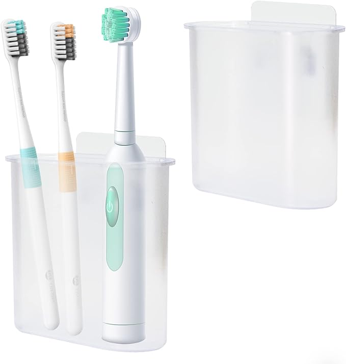 2 Packs Toothbrush Holders Wall Mounted, Self Adhesive Tooth Brush Holder for Bathroom Electric Toothbrush Toothpaste Razor Holder Bathroom Accessories(Clear)