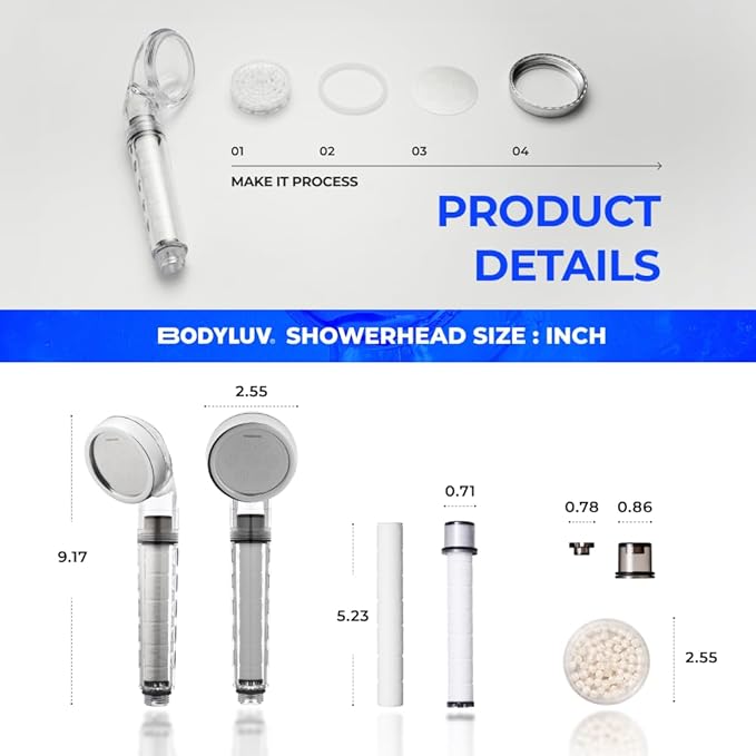 BODYLUV - Puresome Handheld Shower Head (Ver.1) 6 Mths Set, Strong Water Pressure, Saving water (Handheld Shower Head ONLY, 3 filter replacements included) (SET 1)