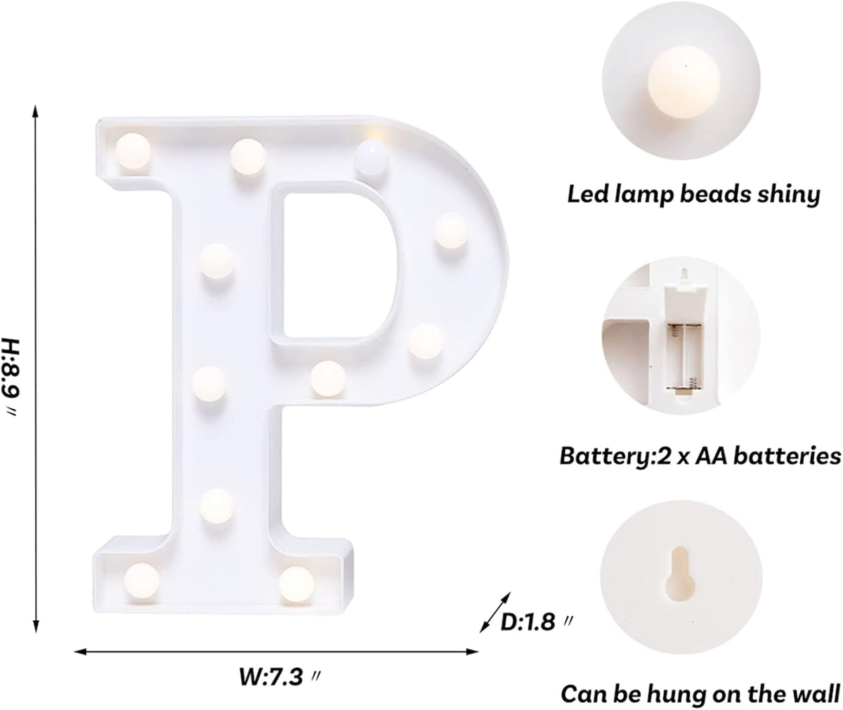 Foaky LED Letter Lights Sign Marquee Light Up Letters Sign for Night Light Wedding/Birthday Party Battery Powered Christmas Lamp Home Bar Decoration(P)