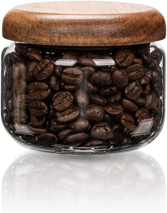 Glass Food Storage Containers With Wooden Lids - Small Coffee Jars - Pantry Organization For Overnight Oats, Cereal, Rice, Candy (10oz(300ml))