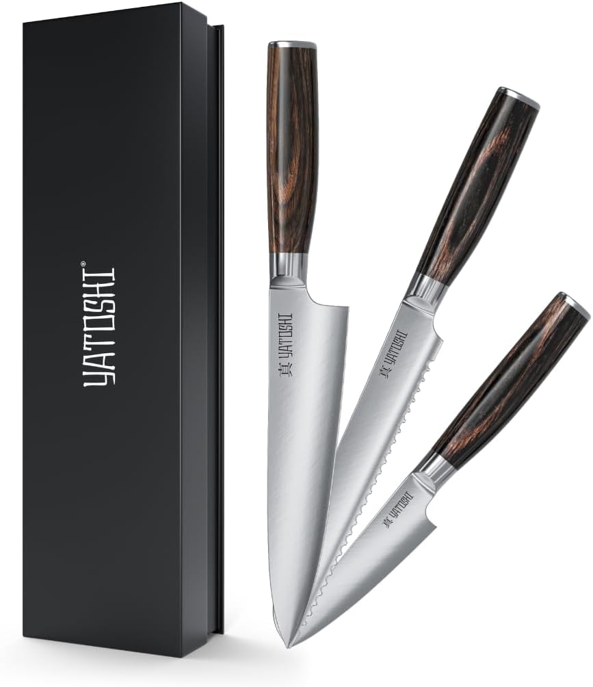 Yatoshi Kitchen Knife Set - 3 Piece, Ultra Sharp High Carbon Stainless Steel, Full Tang