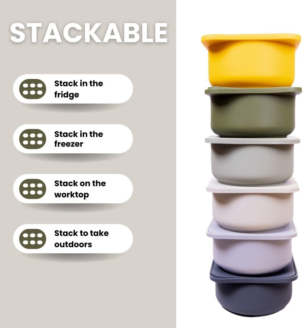 Babadoh Pizza Dough Proofing Silicone Containers with Lids | Pizza Making Accessories | Set of 6 | Dough Color | Original Size (make 12" Pizzas)