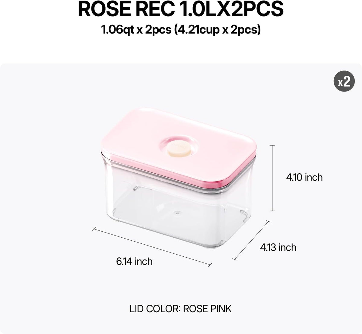 Premium Airtight Food Storage Containers ROSE Rectangular 1.06qt 2P/SET, Patented Double Silicone Lining, 100% Leak Proof, BPA-FREE