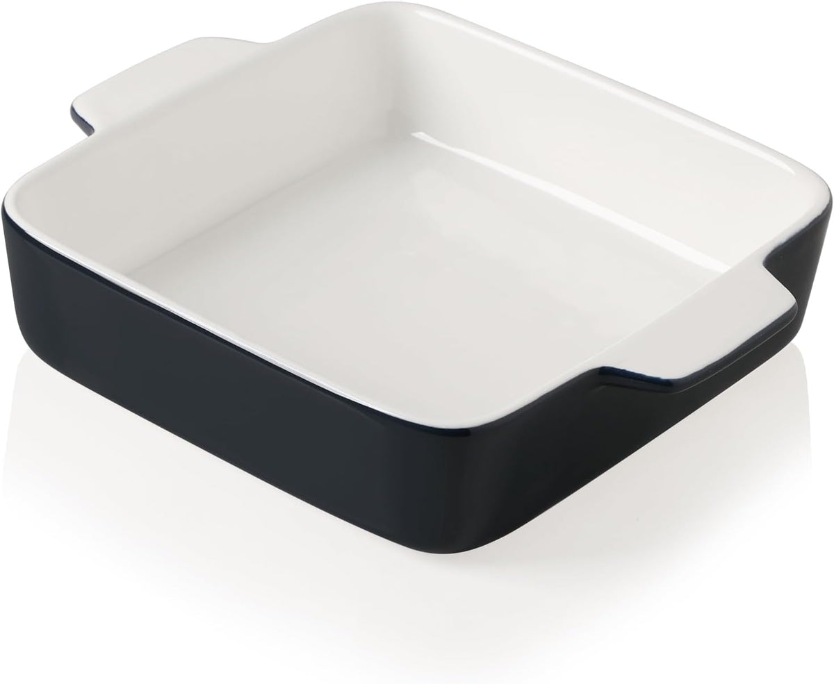 Sweejar Ceramic Baking Dish, 8 x 8 Cake Baking Pan for Brownie, Porcelain Square Bakeware with Double Handle for Casserole, Lasagna, Family Dinner (Navy)