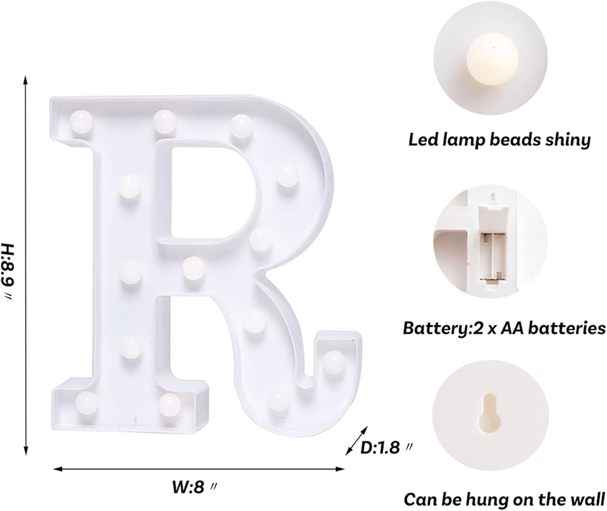 Foaky LED Letter Lights Sign Marquee Light Up Letters Sign for Night Light Wedding/Birthday Party Battery Powered Christmas Lamp Home Bar Decoration(R)