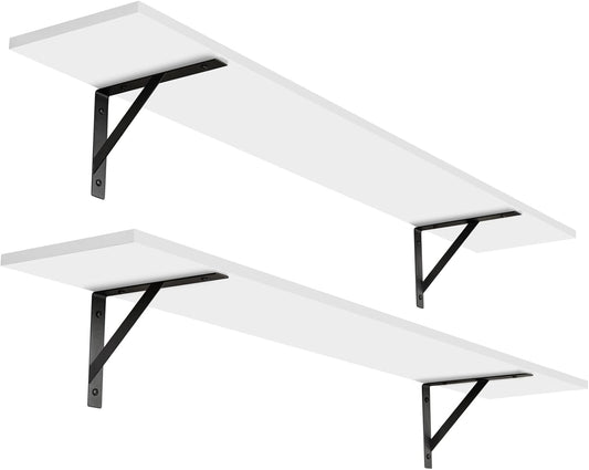 DINZI LVJ Long Wall Shelves, 47.3Inch Wall Mounted Shelves Set of 2, Extra Large Wall Storage Ledges with Sturdy Metal Brackets for Living Room, Bathroom, Bedroom, Kitchen, White