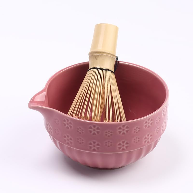 Matcha Whisk Set Pink, Ceramic Matcha Set Includes Matcha Bowl, Bamboo Whisk, Whisk Holder, Scoop, Rest, Sifter and Tea Towel – Complete 7 PCS Matcha Kit for Matcha Lovers Gift