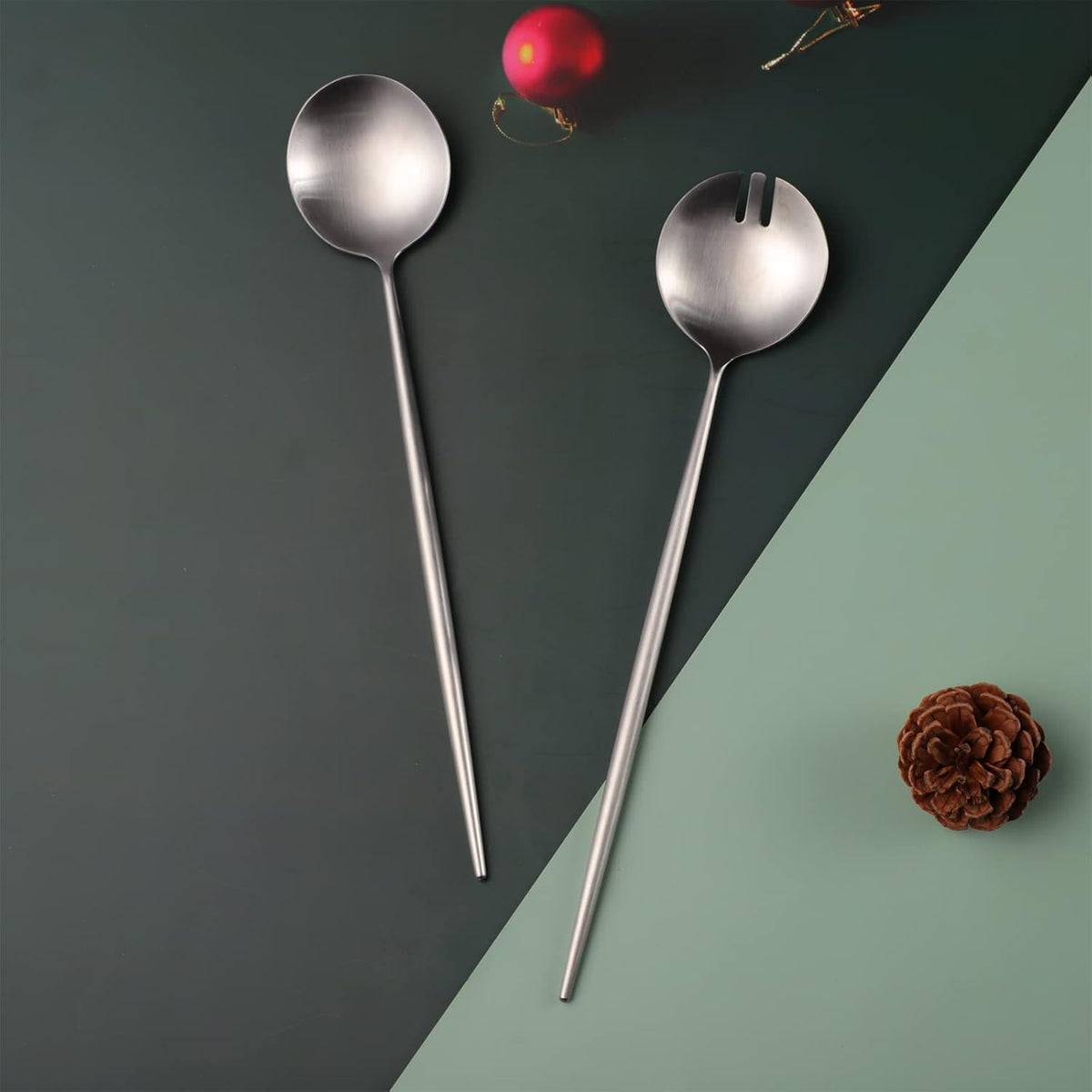 Salad Servers,Spoon and Fork Set 11.41 inch,18/10 Stainless Steel Salad Serving Titanium Plating (Gold)