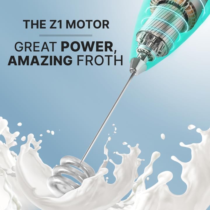 Zulay Kitchen Milk Frother with Patented Tornado Triple Whisk – Handheld Foam Maker for Coffee, Lattes, Matcha & Hot Chocolate – Rich, Creamy Froth in Seconds -
