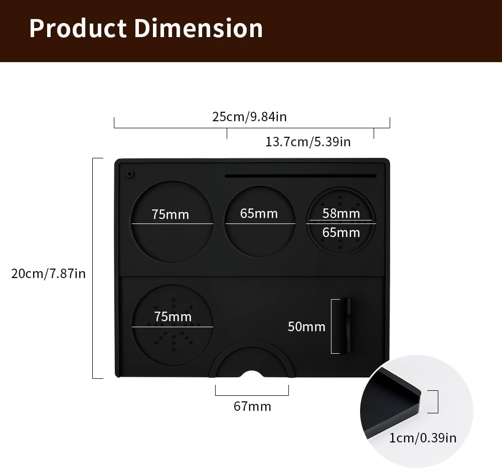 Espresso Tamping Mat - Espresso Tamping Station Food Grade Silicone Coffee Tamper Mat Espresso Accessory for Baristas Home Kitchen Bar Coffee Shop 9.84Inch x 7.87Inch (Black)