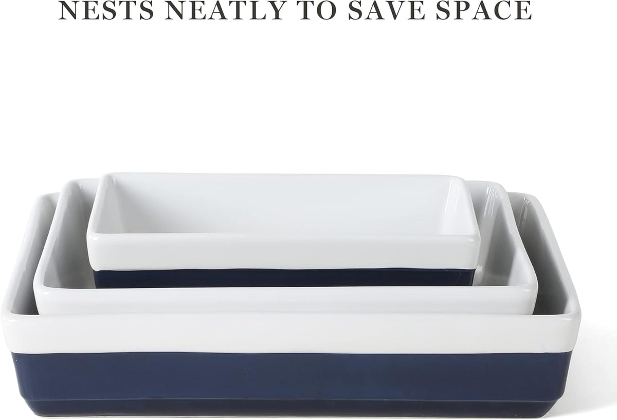 MARTHA STEWART 3 Piece Oven to Table Stoneware Bakeware, Baking Dish & Casserole Set Cobalt Blue
