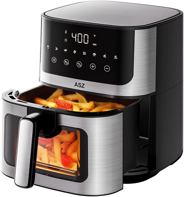 ASZ Air Fryer with Window Visible- 5 quart Compact- Digital Airfryer 5qt for 2-3 people - 5 qt for Office Dorm Room - 8 in 1 Bake Toast Broil Reheat - 1400W, 400℉ Kitchen Airfry Countertop Gift