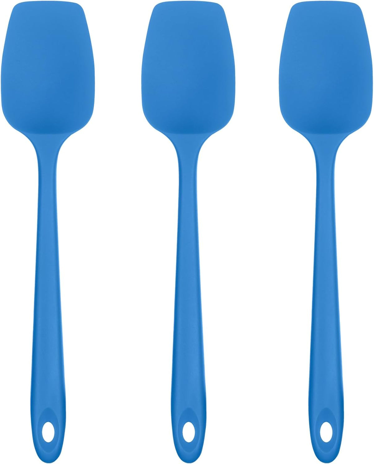 Heat Resistant Silicone Spoon Spatula: U-Taste 600ºF High Heat Flexible 11.38in Silicon Mixing Stirring Cooking Scraping Baking Bowl Scraper Seamless Spreader for Kitchen Nonstick Cookware (Lake Blue)