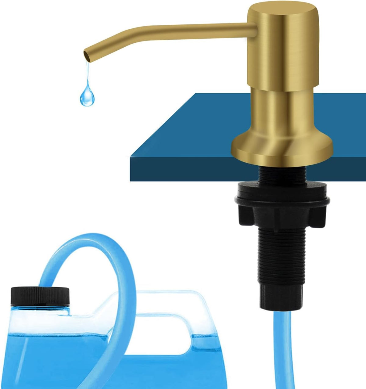 Soap Dispenser for Kitchen Sink, Kichen Sink Soap Dispenser, 47" Extension Tube kit, Under Sink Soap Dispenser Pump, No Need More Refills, Good Suction Power, Golden