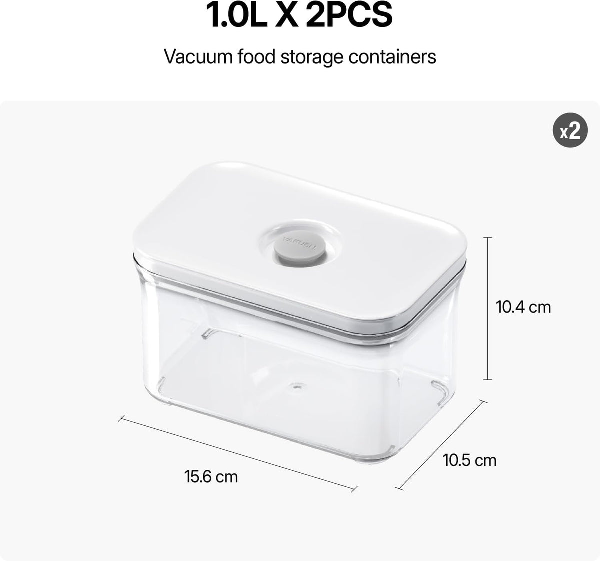 Premium Airtight Food Storage Containers, Rectangular 2PC(1.06qt), Smart One-Click Seal Lid, No Hinges, Patented Double Silicone Lining, 100% Leak Proof, BPA-FREE, Dishwasher, Microwave Safe