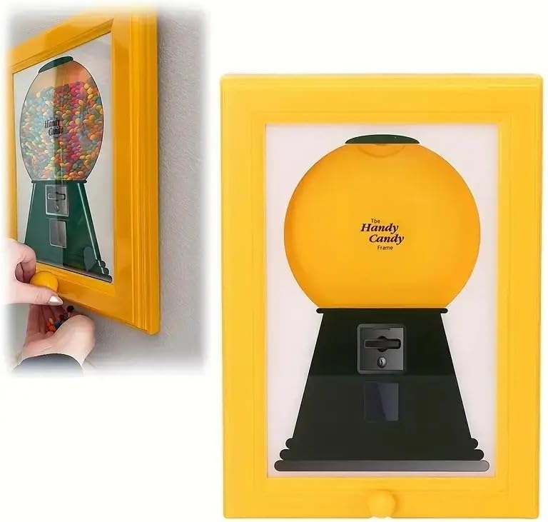 Candy Dispenser Picture Frame, Handy Candy Frame Dispenser,Hanging Machine Art For Candies, Nuts, Dog & Cat Treats, Suitable for Holiday Gifts (Yellow)